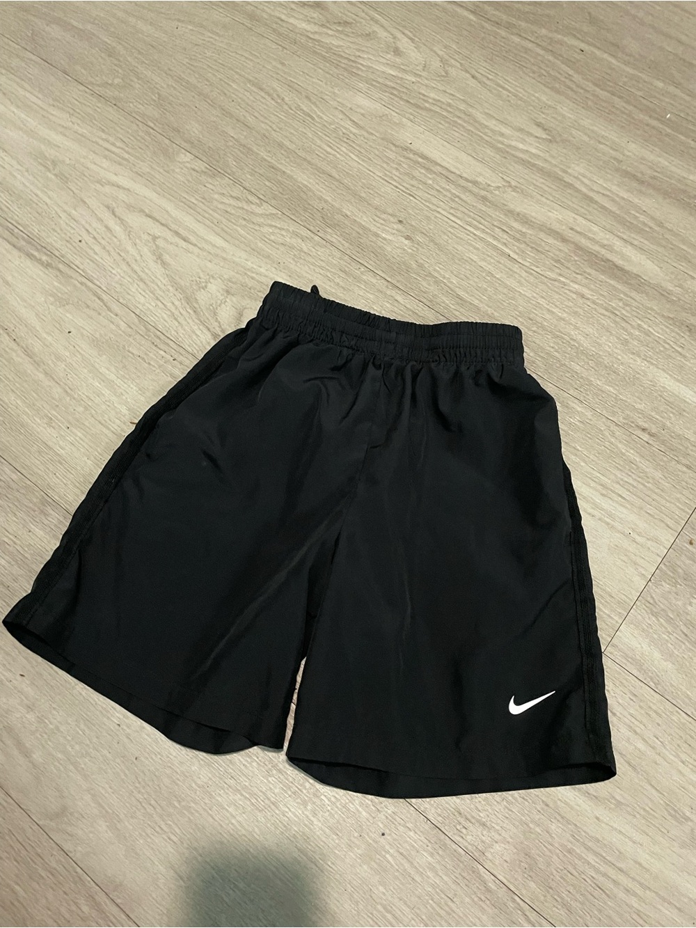 Nike Black Athletic Shorts with White Swoosh - Kids